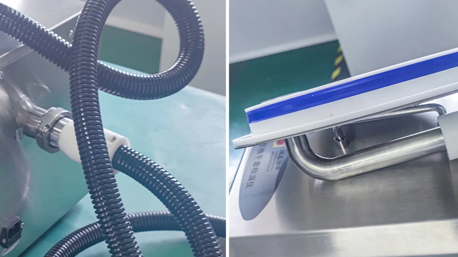 Pressure hoses and connection details for glove integrity testing