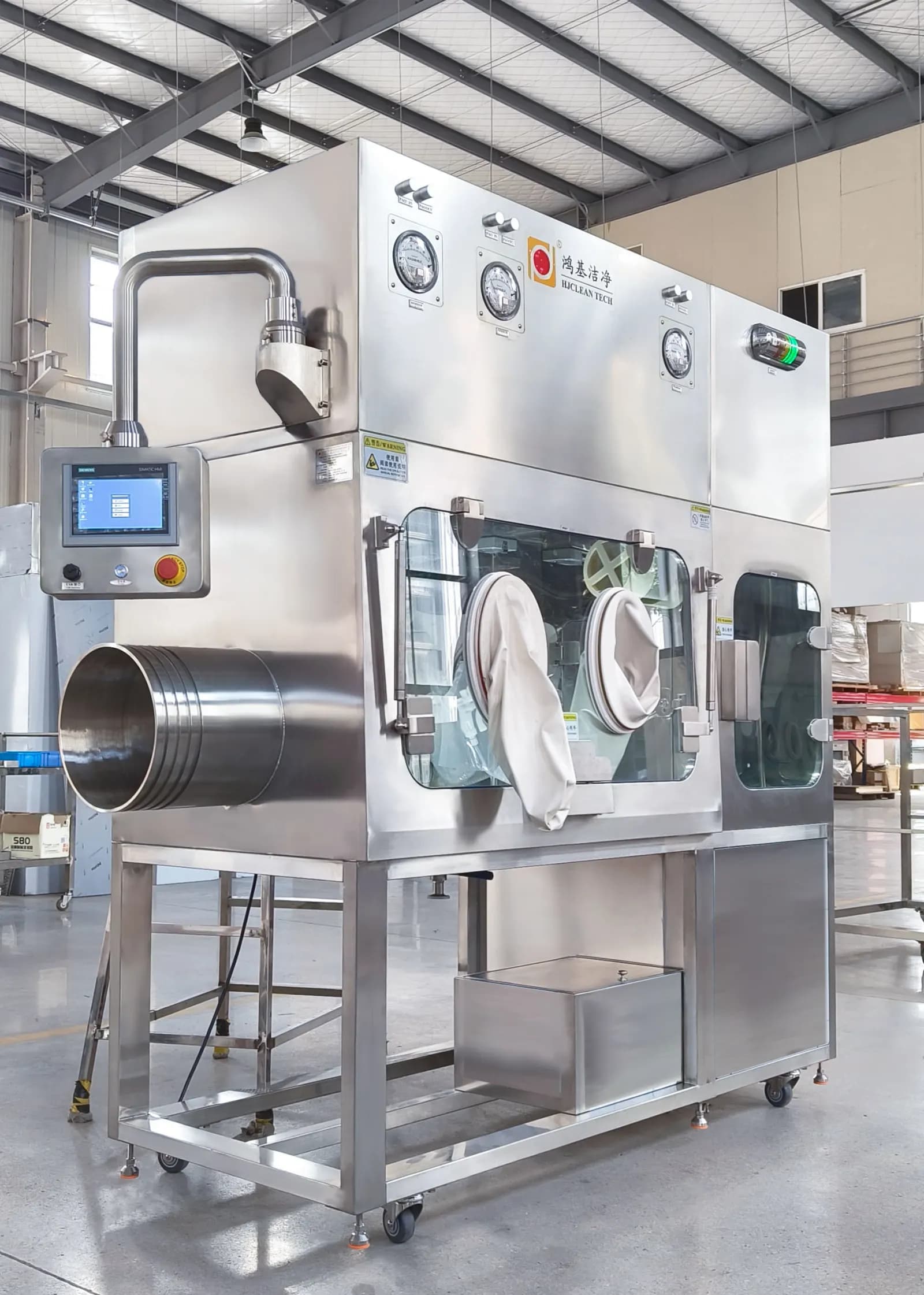 Full negative pressure isolator installed on a production floor